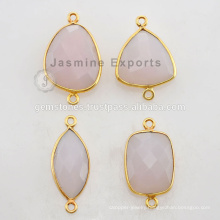 Handmade Vermeil Bezel Setting Pink Chalcedony Gemstone Connectors